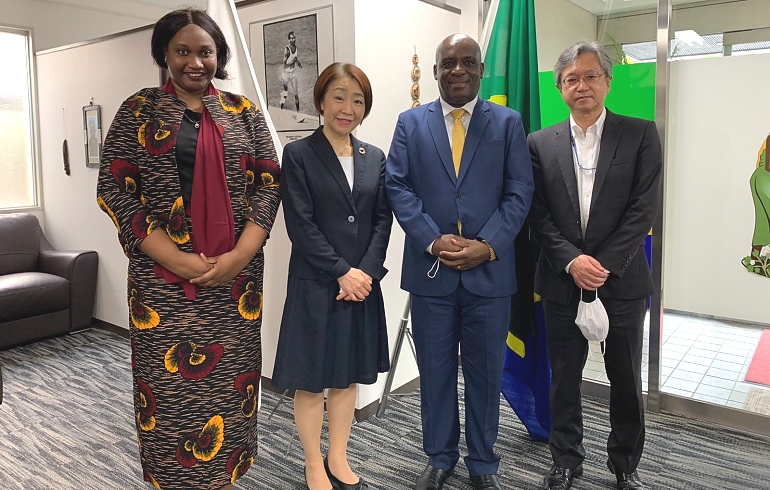 H.E Ambassador Baraka H. Luvanda in a joint photo with Dr. AKIZUKI Hiroko, Japan’s candidate for re-election to the Committee on the Elimination of Discrimination against Women (CEDAW), standing at the middle