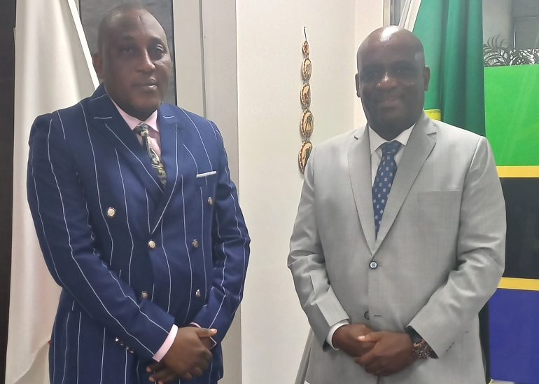H.E. Ambassador Baraka Luvanda in a photo with Mr. Espé-Martin KAPONGO KAPONGO, Chargé d’Affaires a.i of the Embassy of the Democratic Republic of Congo (DRC)