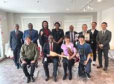 H.E. Ambassador Baraka Luvanda in a picture with Ms. Nanako Akiyama and the representatives of the Embassy and Obara Kogyo Co. Ltd