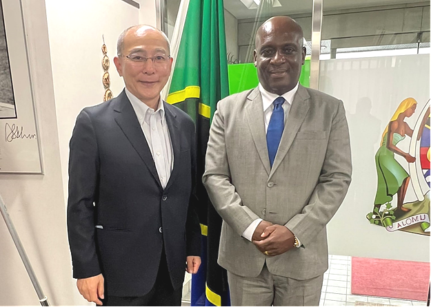 Ambassador Luvanda in a photo with a new Ambassador-Designate of Japan to Tanzania, H.E. Mr. Yasushi Misawa
