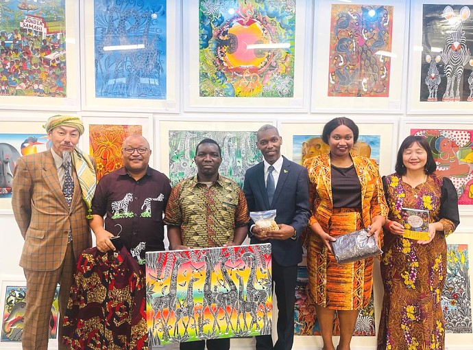 Joint photo of Baraka Co.Ltd representatives with Embassy Officials at the 13th Tingatinga Exhibitions in Yokohama
