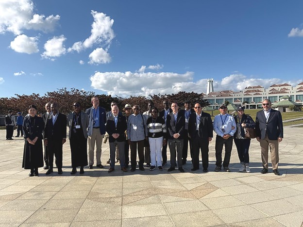 Ambassador Mutatembwa with fellow ambassadors at the Okinawa Prefectural Peace Memorial Museum during a diplomatic study tour, reflecting on the importance of peace, remembrance, and international cooperation.