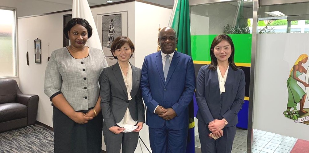 H.E. Ambassador Baraka H. Luvanda in a picture with Ms. Yuriko Nomura and Ms. Saki Okawa of AAIC