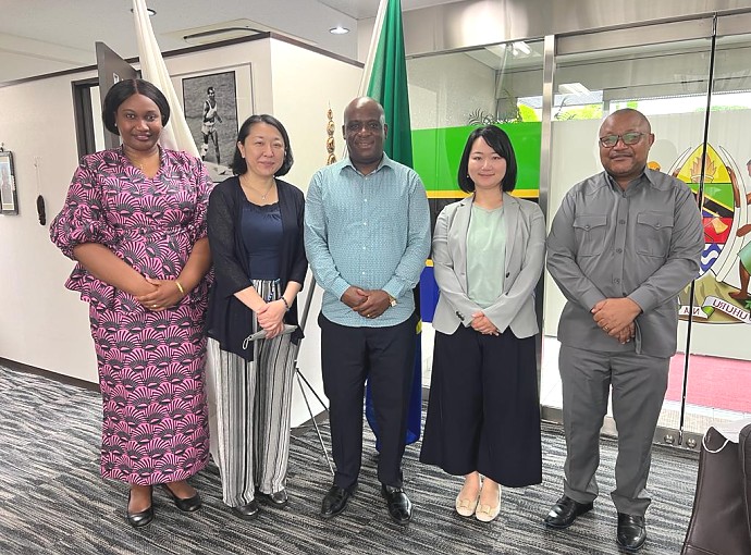 H.E. Ambassador Baraka H. Luvanda in a picture with Ms. Yuriko Doi and Ms. Shoko Kanazawa of JICA