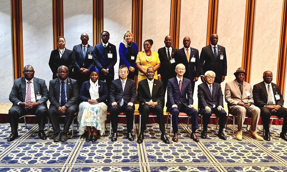 H.E. Anderson Mutatembwa in a group photo with other SADC Ambassadors and Diplomats in a meeting organized by the Japan Business Federation (KEIDANREN) with the SADC Executive Secretary, H.E. Elias Magosi, at KEIDANREN Headquarters in Tokyo.