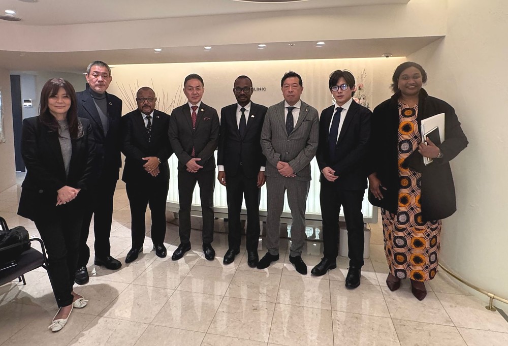 Mheshimiwa Balozi Anderson Mutatembwa kwenye picha ya pamoja wawakilishi wa Kampuni ya Well Medical Group iliyopo jijini Tokyo, Japan